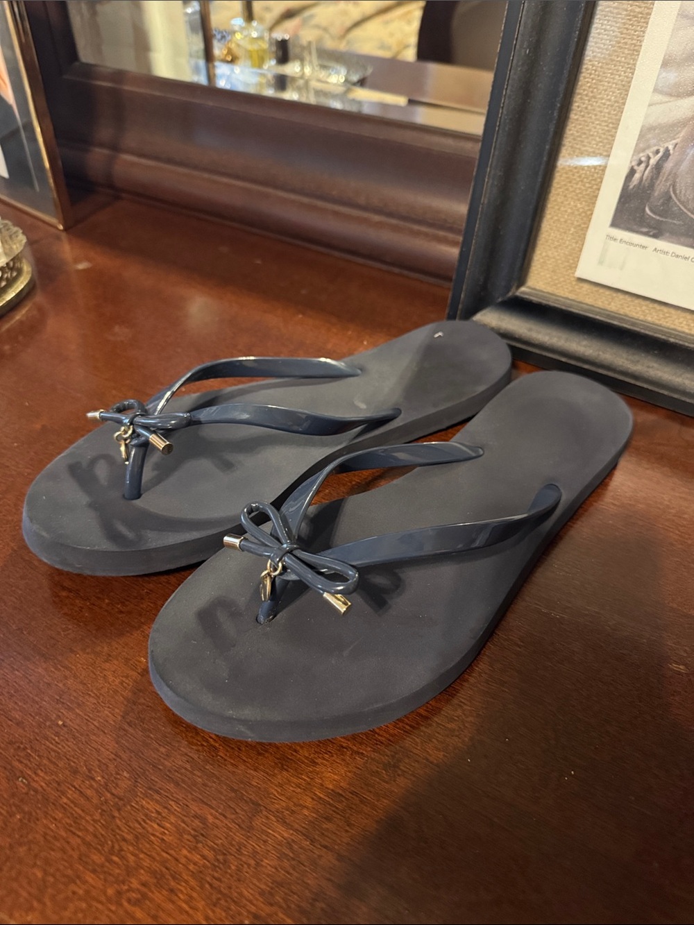 Kate Spade Navy Bow Flip Flops - Casual Summer Sandals